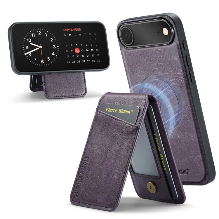 For iPhone Air Fierre Shann Cowhide Vertical Flip Magnetic Card Holder Phone Case(Purple)