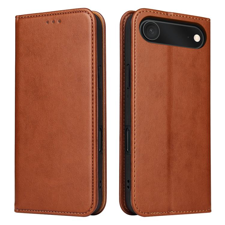 For iPhone Air Fierre Shann PU Genuine Leather Texture Phone Case(Brown)