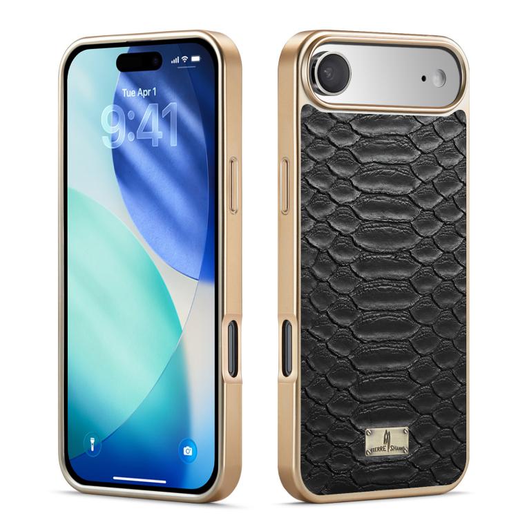 For iPhone Air Fierre Shann Python Texture Electroplating PU Phone Case(Black)
