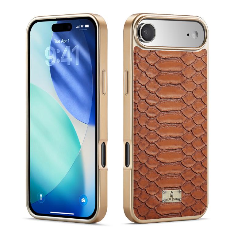 For iPhone Air Fierre Shann Python Texture Electroplating PU Phone Case(Brown)
