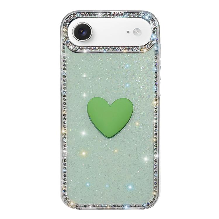 For iPhone Air Flash Rhinestone Double-sided IMD Love Heart Phone Case(Glitter Green)