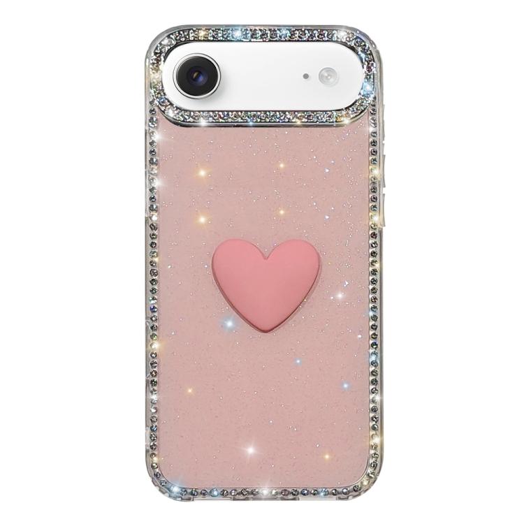 For iPhone Air Flash Rhinestone Double-sided IMD Love Heart Phone Case(Glitter Pink)
