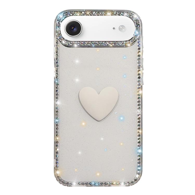 For iPhone Air Flash Rhinestone Double-sided IMD Love Heart Phone Case(Glitter White)