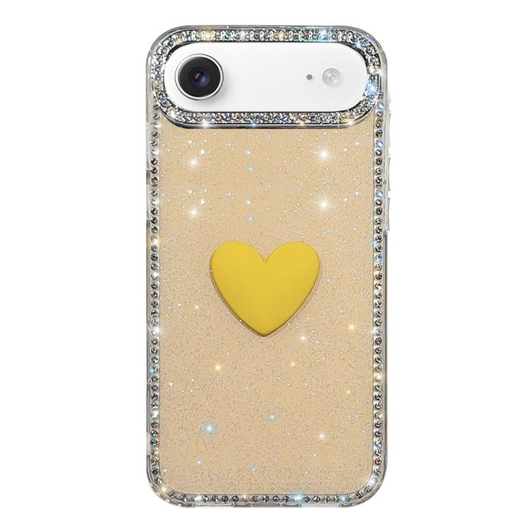 For iPhone Air Flash Rhinestone Double-sided IMD Love Heart Phone Case(Glitter Yellow)