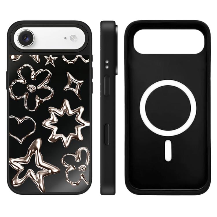 For iPhone Air Floating Man Series Pattern Mirror Magnetic Phone Case(Flowers Black)