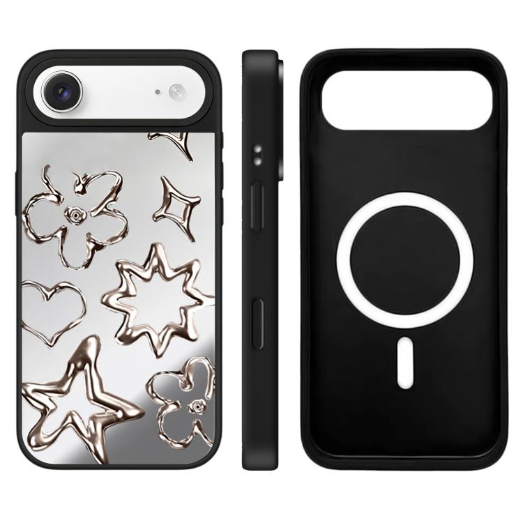 For iPhone Air Floating Man Series Pattern Mirror Magnetic Phone Case(Flowers Silver)