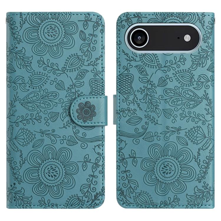 For iPhone Air Floral Embossed Pattern Leather Phone Case(Dark Green)