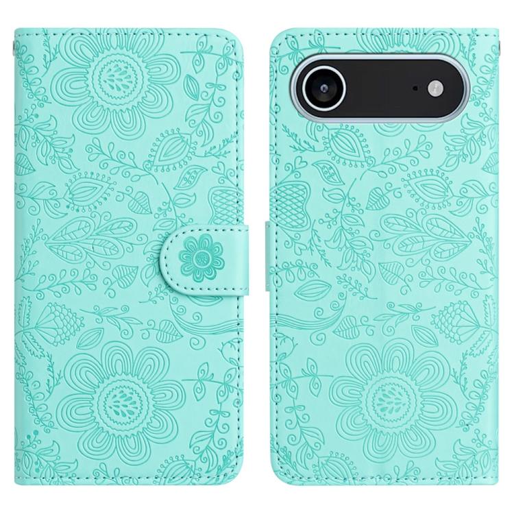For iPhone Air Floral Embossed Pattern Leather Phone Case(Light Green)