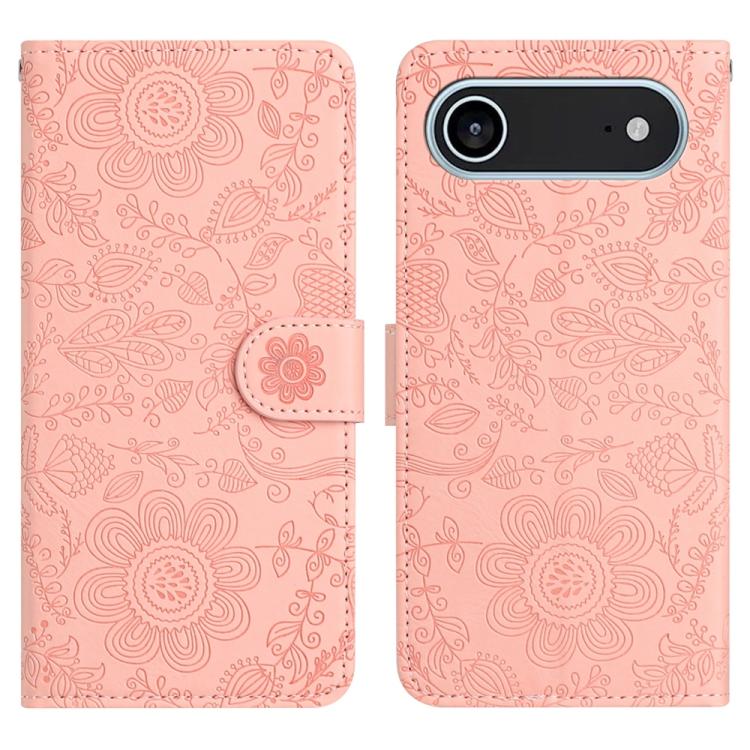 For iPhone Air Floral Embossed Pattern Leather Phone Case(Pink)