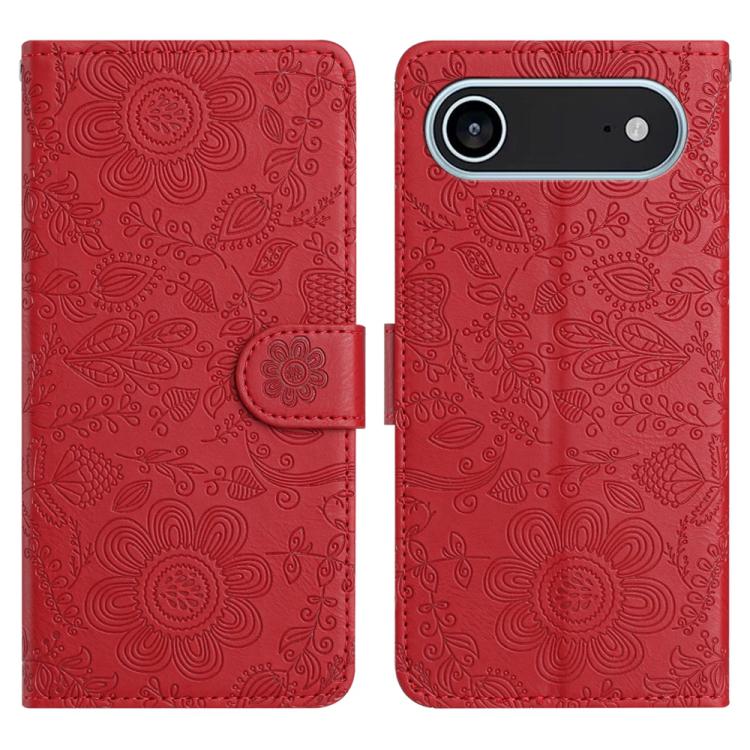 For iPhone Air Floral Embossed Pattern Leather Phone Case(Red)