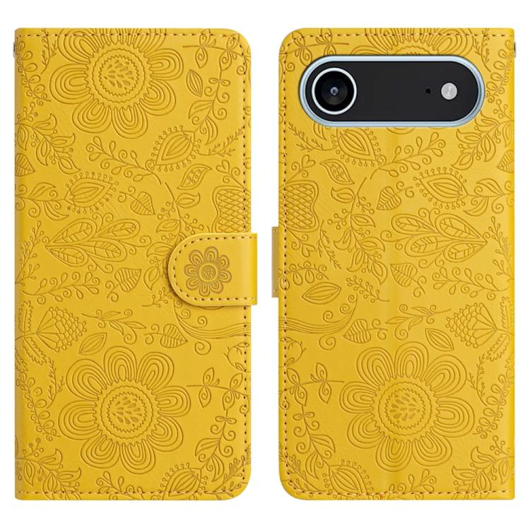 For iPhone Air Floral Embossed Pattern Leather Phone Case(Yellow)