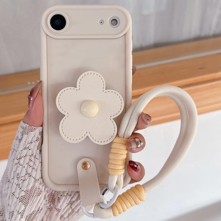 For iPhone Air Floral Holder TPU Phone Case with PU Buckle Lanyard(Beige)