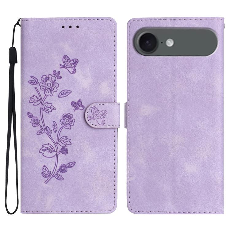 For iPhone Air Flower Butterfly Embossing Pattern Leather Phone Case(Purple)