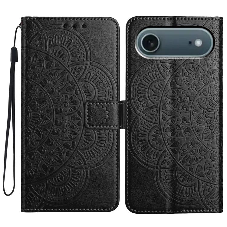 For iPhone Air Flower Embossed Leather Phone Case(Black)