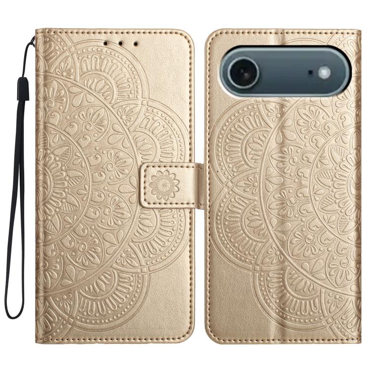 For iPhone Air Flower Embossed Leather Phone Case(Gold)
