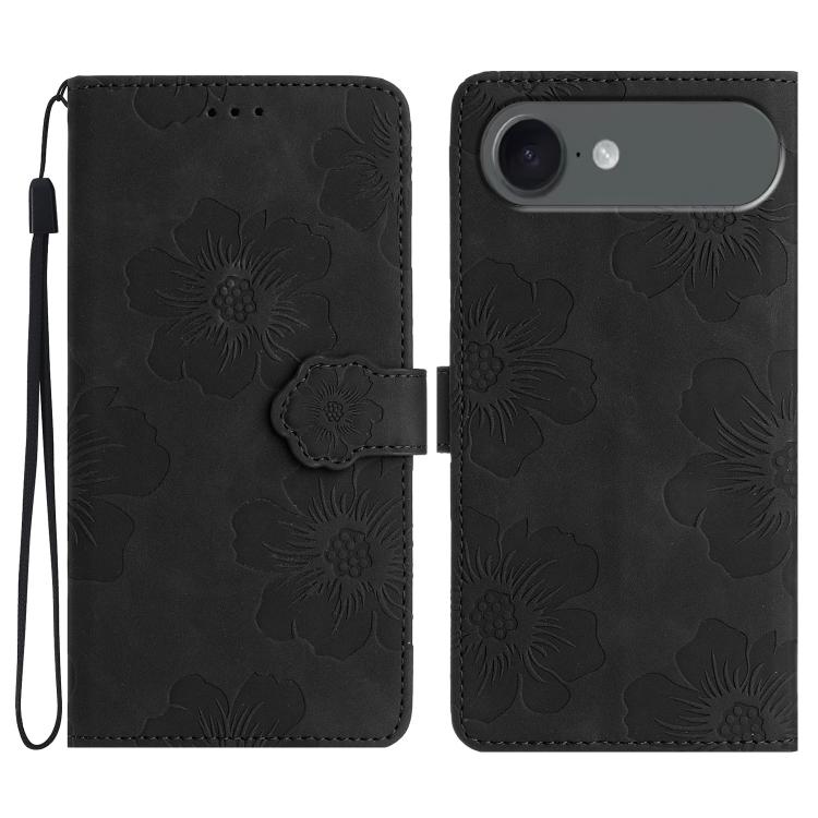 For iPhone Air Flower Embossing Pattern Leather Phone Case(Black)