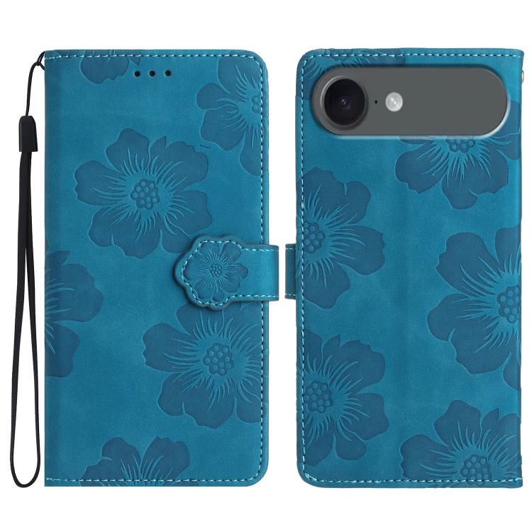 For iPhone Air Flower Embossing Pattern Leather Phone Case(Blue)