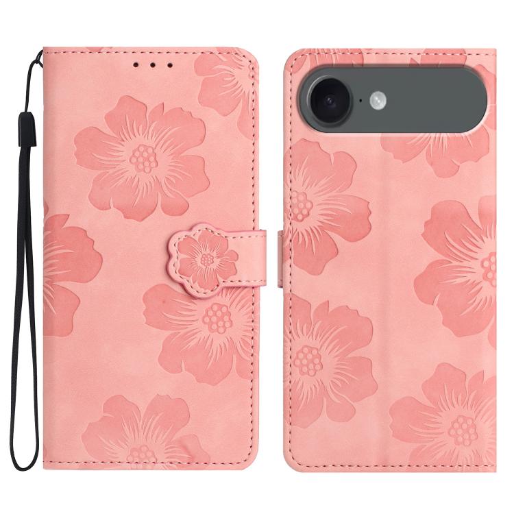 For iPhone Air Flower Embossing Pattern Leather Phone Case(Pink)