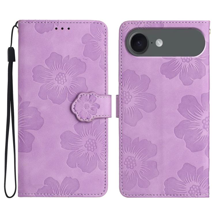 For iPhone Air Flower Embossing Pattern Leather Phone Case(Purple)