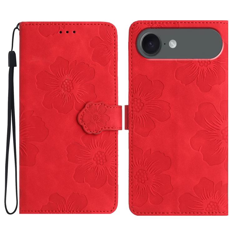 For iPhone Air Flower Embossing Pattern Leather Phone Case(Red)