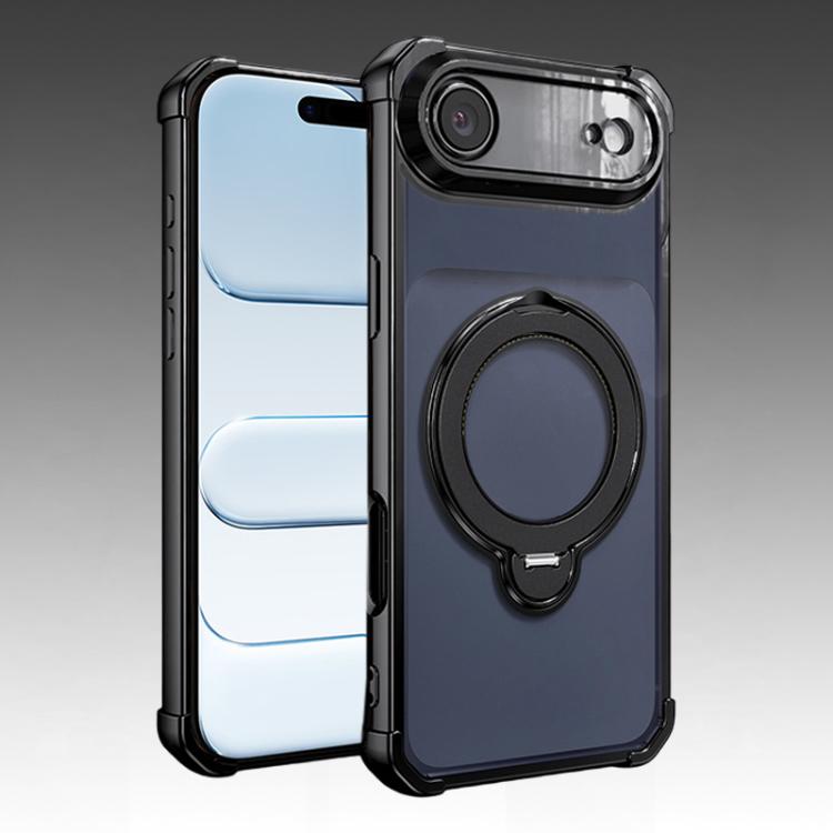 For iPhone Air Four-Corner Airbags Shockproof Rotation Holder Magnetic Phone Case(Black)