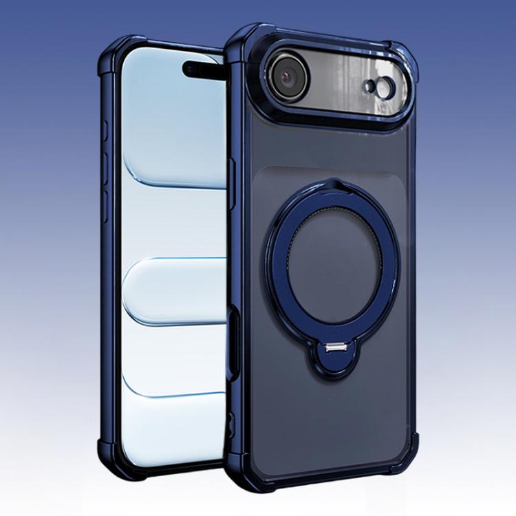 For iPhone Air Four-Corner Airbags Shockproof Rotation Holder Magnetic Phone Case(Dark Blue)