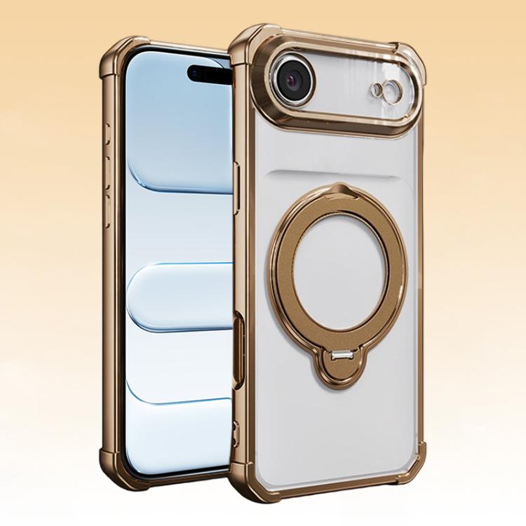 For iPhone Air Four-Corner Airbags Shockproof Rotation Holder Magnetic Phone Case(Desert Gold)