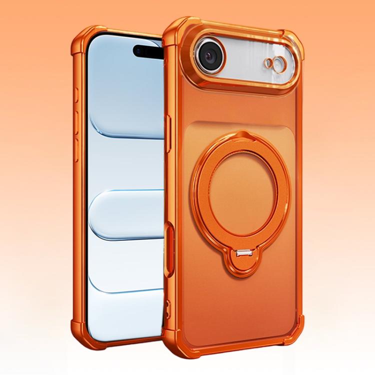 For iPhone Air Four-Corner Airbags Shockproof Rotation Holder Magnetic Phone Case(Orange)