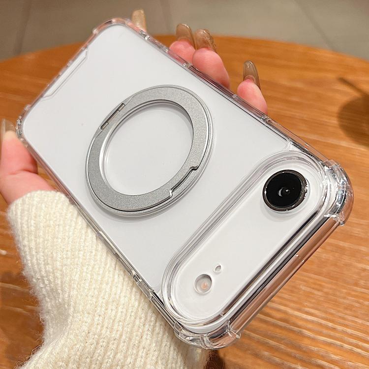 For iPhone Air Four Corner Shockproof Space Magnetic Phone Case with 360 Degrees Rotating Holder(Transparent)