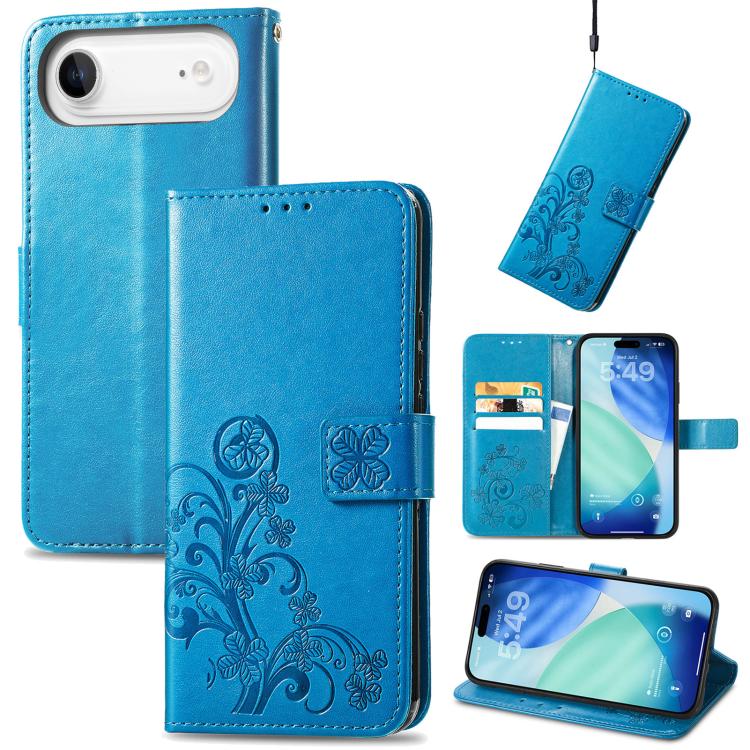 For iPhone Air Four-leaf Clasp Embossed Buckle Leather Phone Case(Blue)