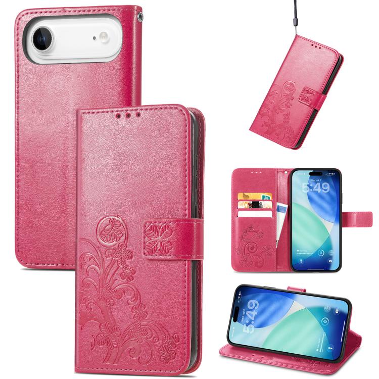For iPhone Air Four-leaf Clasp Embossed Buckle Leather Phone Case(Rose)