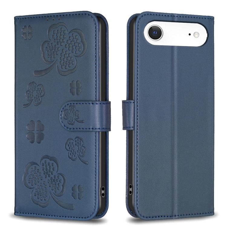 For iPhone Air Four-leaf Embossed Leather Phone Case(Blue)