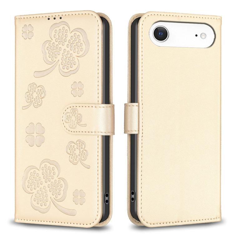 For iPhone Air Four-leaf Embossed Leather Phone Case(Gold)