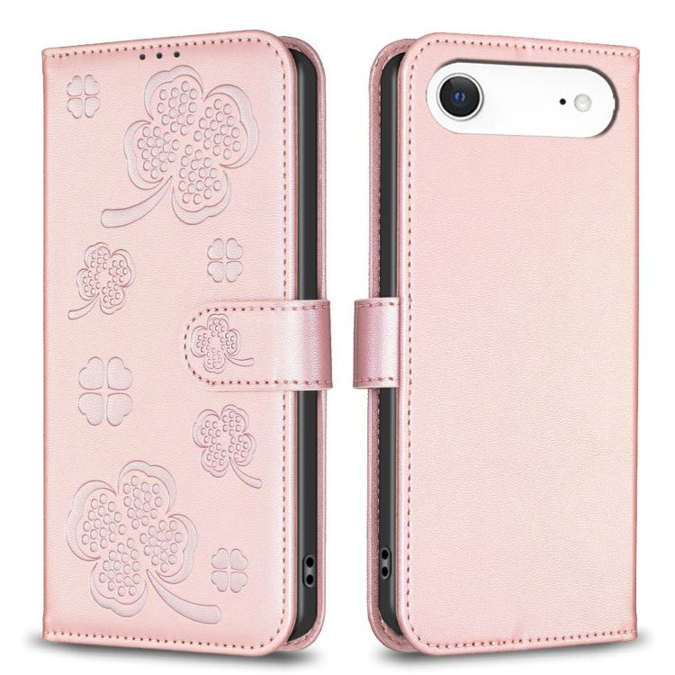 For iPhone Air Four-leaf Embossed Leather Phone Case(Pink)
