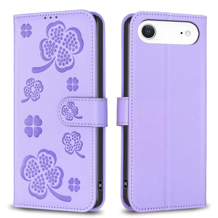 For iPhone Air Four-leaf Embossed Leather Phone Case(Purple)
