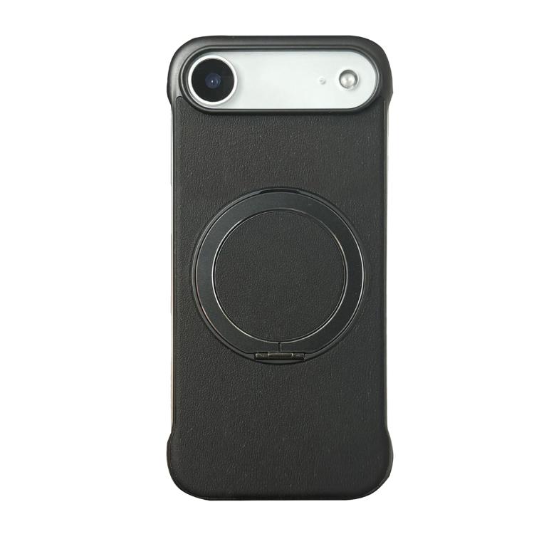 For iPhone Air Frameless Leather-Skin PC MagSafe Holder Phone Case(Black)