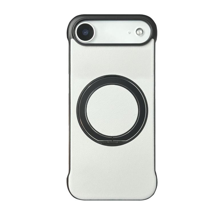 For iPhone Air Frameless Leather-Skin PC MagSafe Holder Phone Case(Black White)
