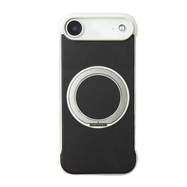 For iPhone Air Frameless Leather-Skin PC MagSafe Holder Phone Case(White Black)