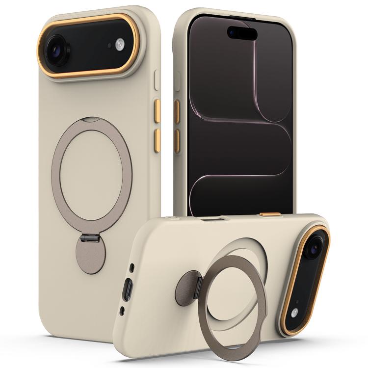 For iPhone Air Gen1.5 Pivot Ring Holder TPU Hybrid PC Phone Case(Apricot)