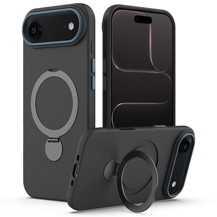 For iPhone Air Gen1.5 Pivot Ring Holder TPU Hybrid PC Phone Case(Black)