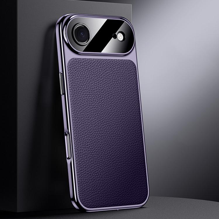 For iPhone Air Genuine Leather PC Phone Case(Dark Purple)