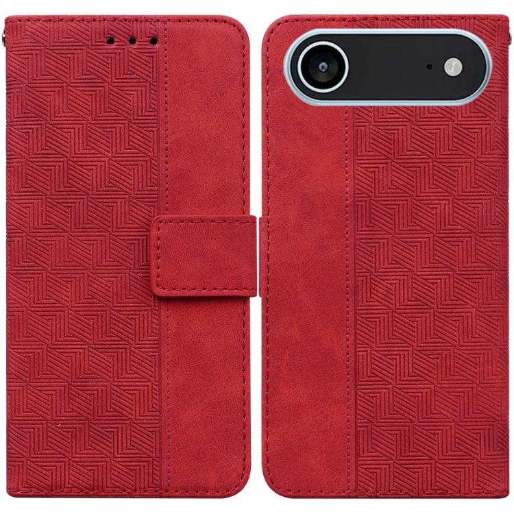 For iPhone Air Geometric Embossed Leather Phone Case(Red)