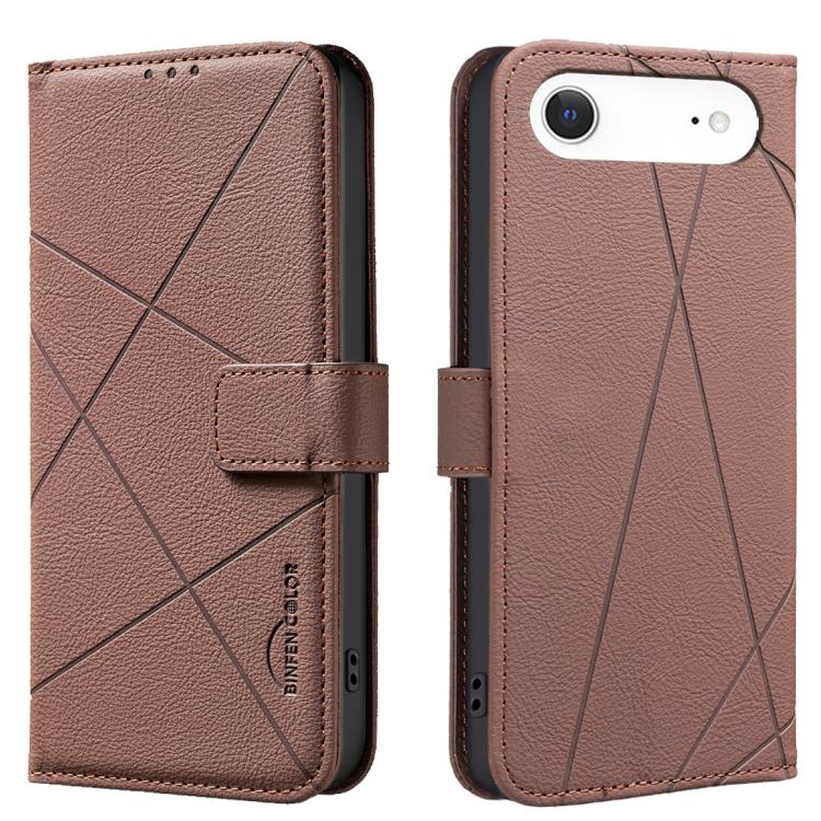 For iPhone Air Geometric Pattern RFID Leather Phone Case(Brown)