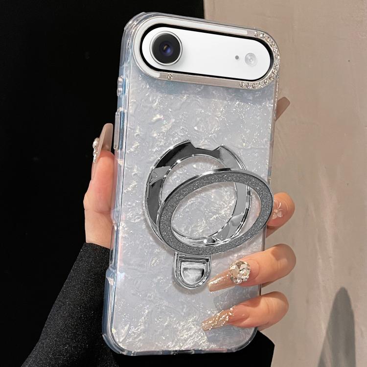 For iPhone Air Gilded Colorful Shell Patterned TPU+IMD Phone Case with Glitter Magnetic Holder(Light Blue)