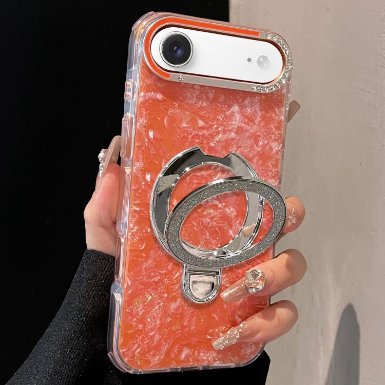 For iPhone Air Gilded Colorful Shell Patterned TPU+IMD Phone Case with Glitter Magnetic Holder(Orange)