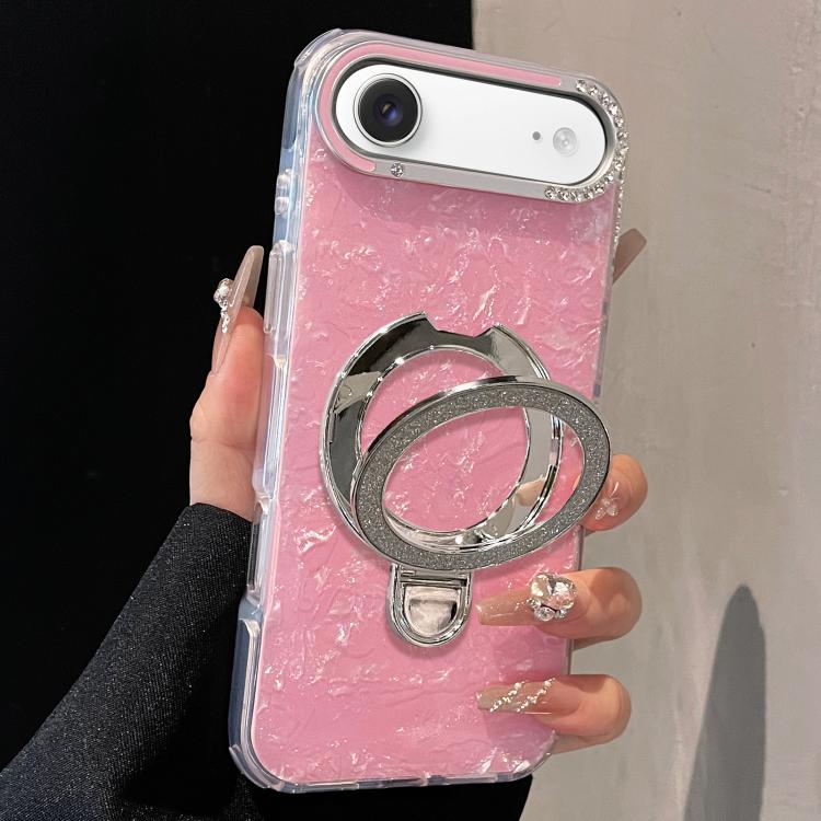 For iPhone Air Gilded Colorful Shell Patterned TPU+IMD Phone Case with Glitter Magnetic Holder(Pink)