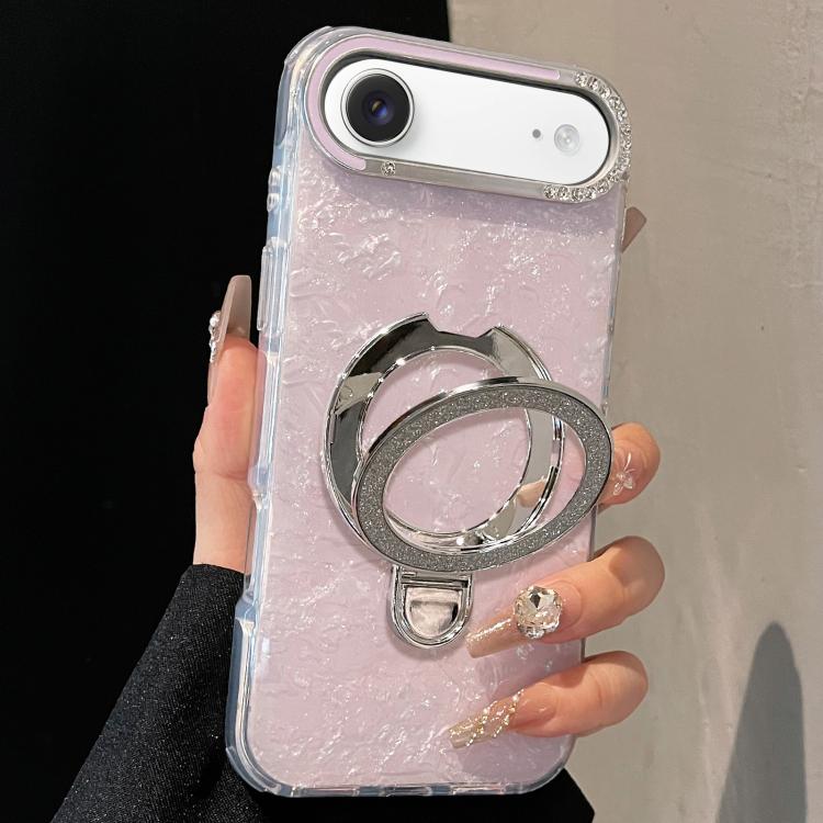 For iPhone Air Gilded Colorful Shell Patterned TPU+IMD Phone Case with Glitter Magnetic Holder(Purple)