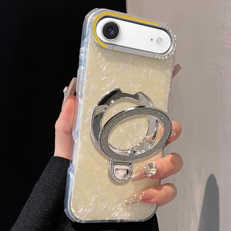 For iPhone Air Gilded Colorful Shell Patterned TPU+IMD Phone Case with Glitter Magnetic Holder(Yellow)