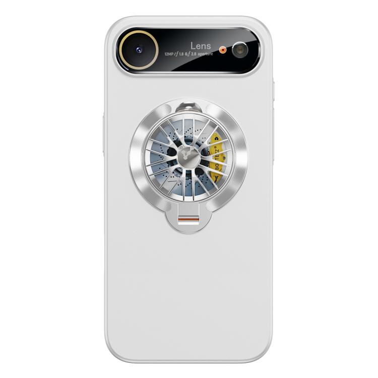 For iPhone Air Glaze PC Camera Window Gyro Kickstand Magnetic Phone Case(White)