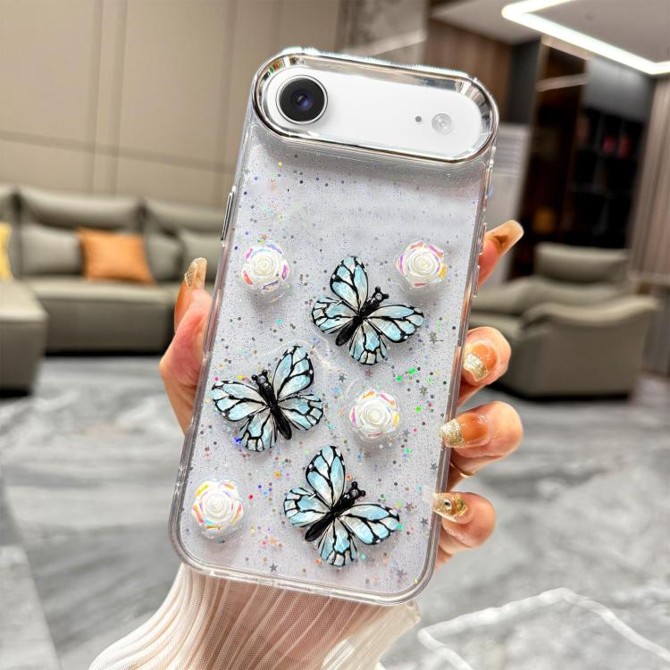 For iPhone Air Glitter 3D Butterfly TPU Phone Case(Blue)